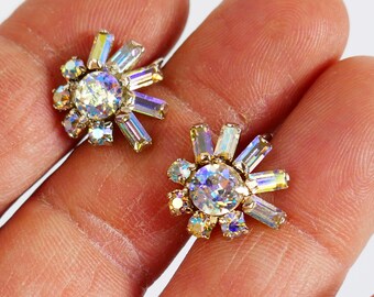 Vintage Earrings Swarovski Crystals Costume Jewelry Gustave Sherman Signed screw back