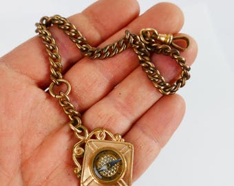 Pingente de bússola para relógio de bolso vintage banhado a ouro