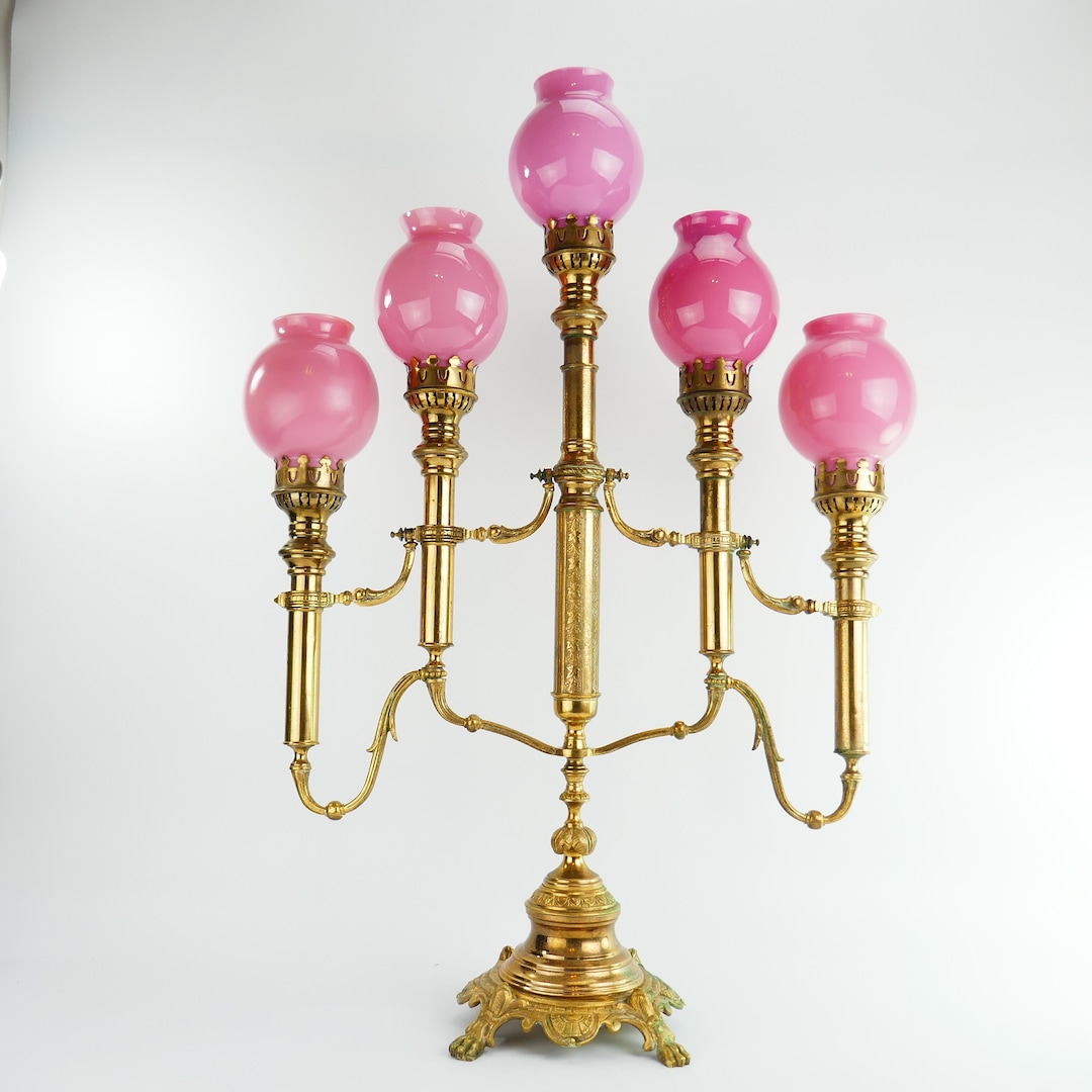 Antique Victorian Candelabra Pink Opaline Glass Candle Holder Etsy