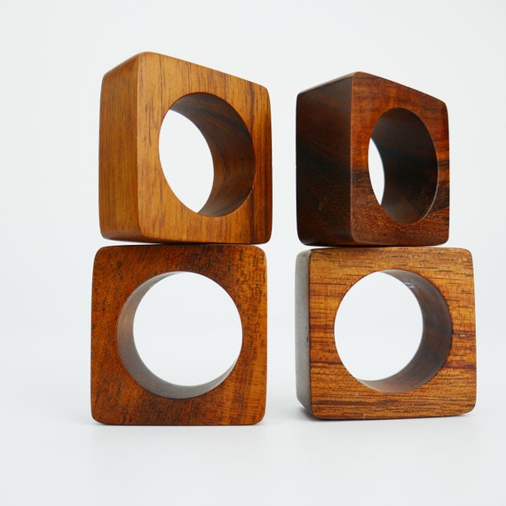 Vintage Napkin Holder Mid Century Modern Teak Square Napkin Rings