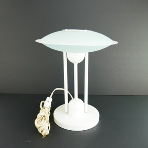 Vintage UFO Retro jaren 80 lamp matglas & metalen vliegende schotel wit