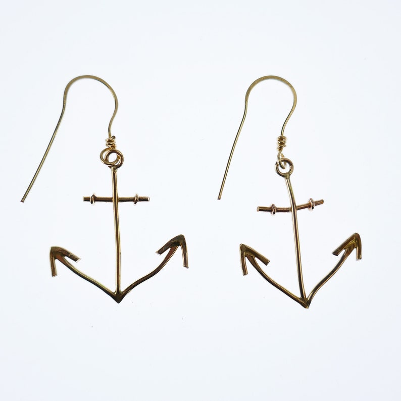 Boucles d'oreilles vintage Dangling Line Anchor bateaux non signées Bijoux plaqué or image 2