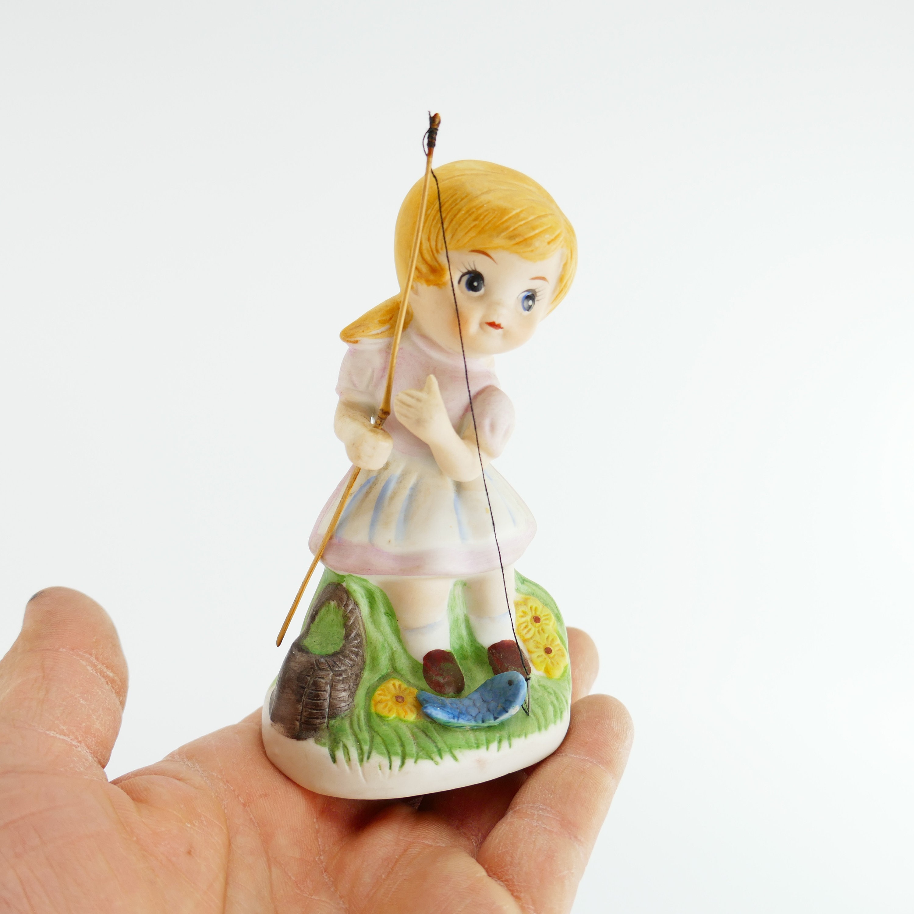 Vintage Girl Fishing Porcelain Figurine KOREA Praire Blue Fish Fishing Pole  Basket Bisque -  Canada