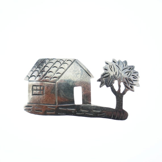 Vintage House home etched Tree Brooch Mexico Ster… - image 6