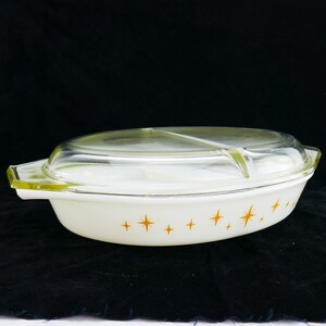 Vintage Divided Yellow Starburst Pyrex Casserole Retro Dish