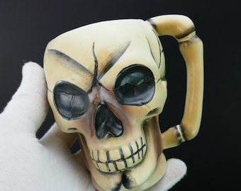 Taza Tiki de cerámica vintage con forma de calavera y huesos japoneses