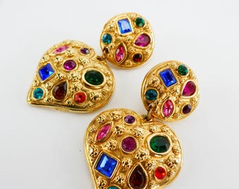 Vintage JACKY DE G. 1980 Heart clip on Earrings France gold tone