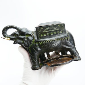 Original Vintage Antique Elephant Cigarette Dispenser Case Holder ART DECO Desk Top ashtray