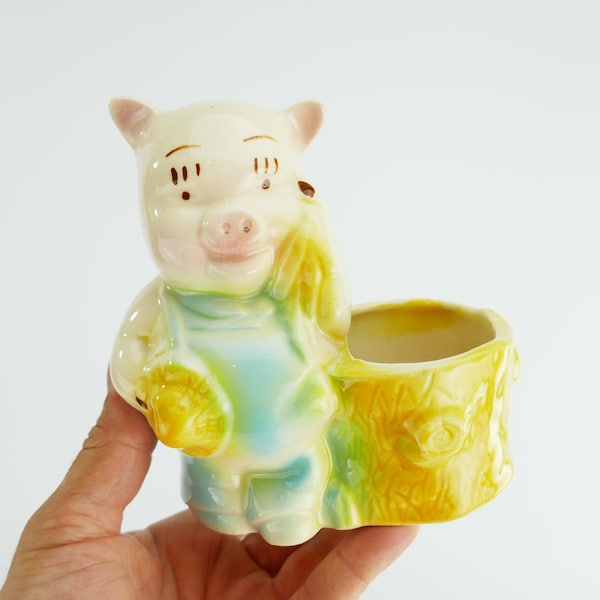 Vintage Shawnee Ceramic Pig Planter Log - Nursery decor of farmhouse Kitchen