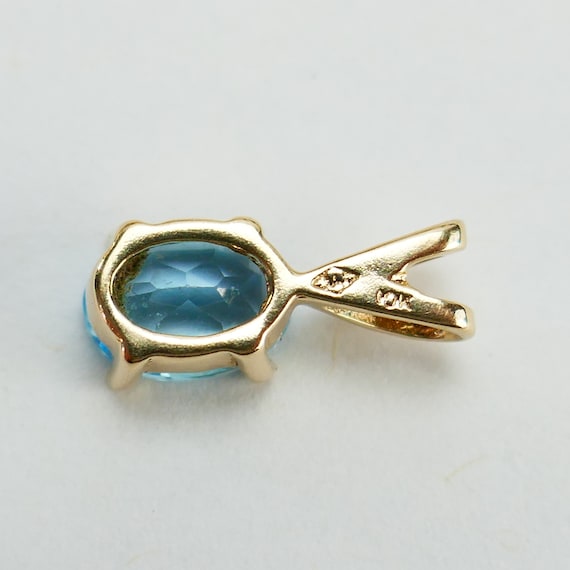 Estate 10K Yellow Gold light blue stone Pendant l… - image 4