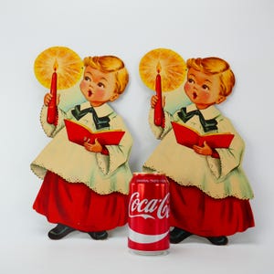 Décorations de Noël vintage, choeurs de garçons découpés avec bougies, lot de 2 Dennison