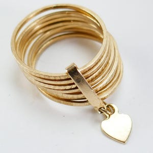 Vintage 10K Yellow Gold multiple band Ring Size 3 3/4 US minimalist stackable dangle heart semainier SMALL - Fine Jewelry - Solid Gold #9347