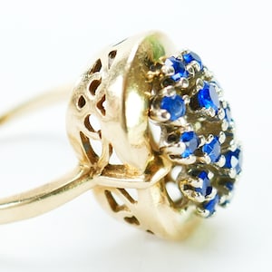 Vintage 10K Yellow Gold cluster blue stones Ring Size 7 1/4 stunning estate - Fine Jewelry - Solid Gold