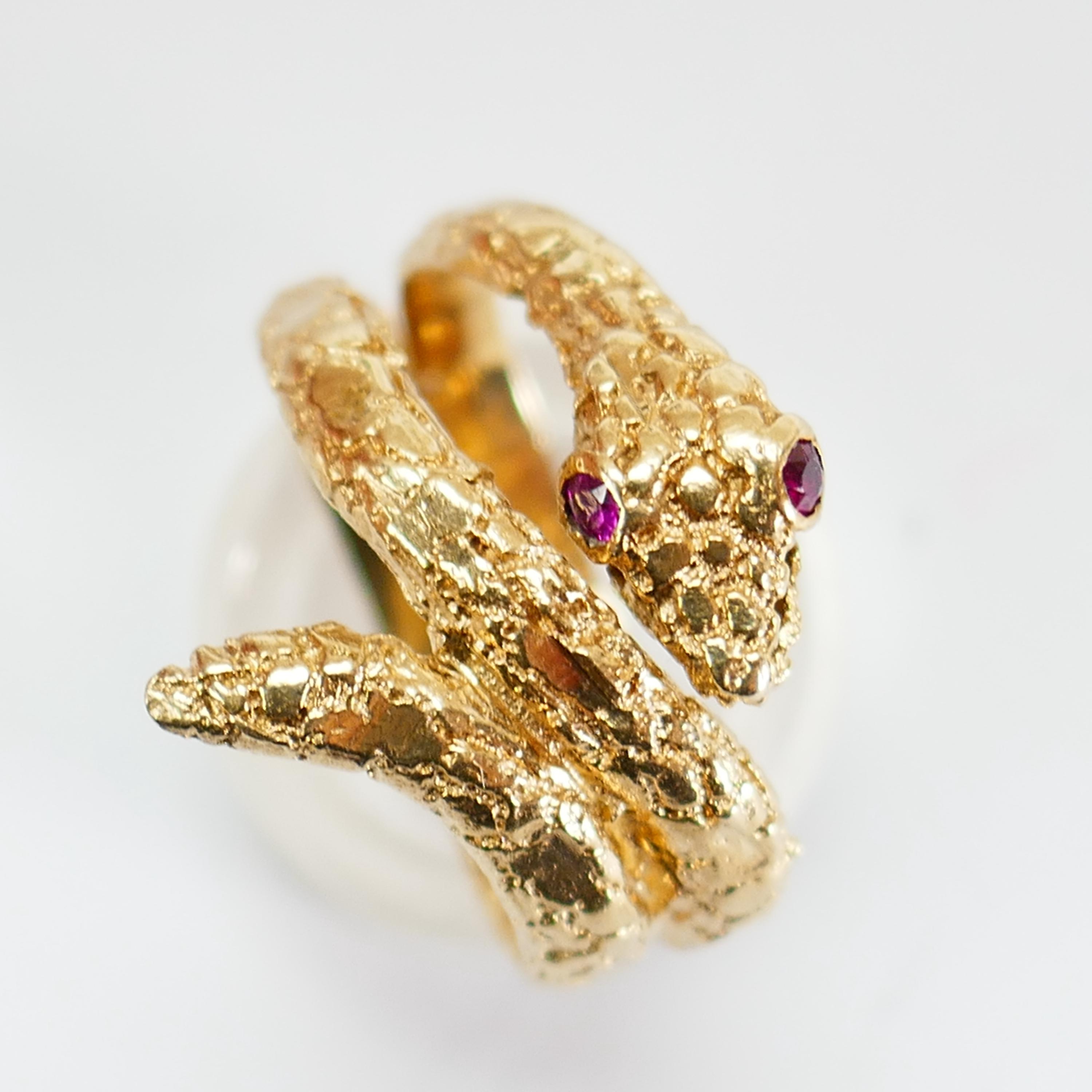Vintage 10K Yellow Gold Snake Ring Size 4 US Pink Eyes Fine Jewelry ...