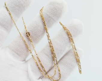 Link Chain Figaro Necklace 10k Yellow Gold Vintage 22 inches 2mm minimalist delicate - Solid gold - Fine Jewelry