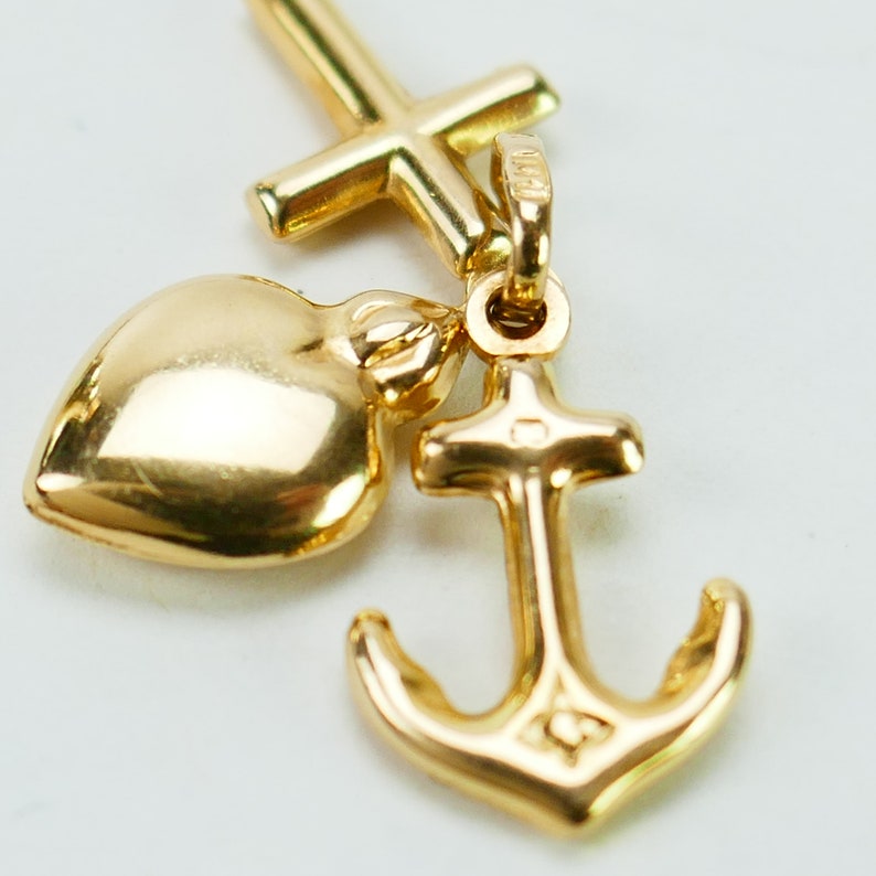 Faith Hope & Love 10K Yellow Gold Heart Anchor Cross Pendant Charm Good