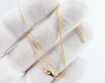 Link Chain Necklace 14k yellow Gold Vintage 15 inches 1mm minimalist delicate - Solid Gold - Fine Jewelry