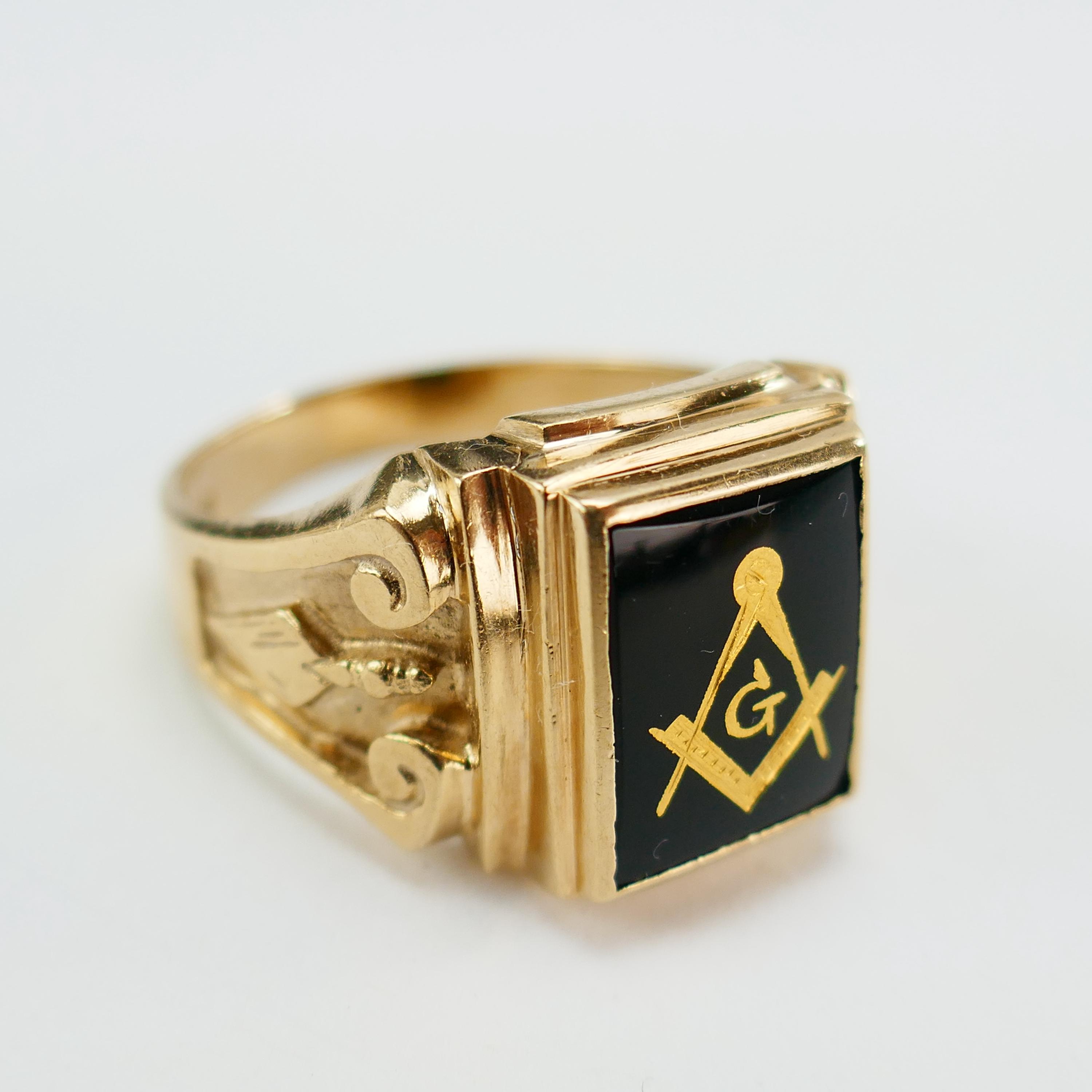 20号　Vintage Freemason 10k gold ring Vintage 10K Yellow Gold Masonic Ring Size 11 US Chunky Large