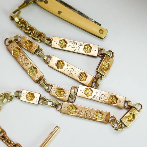 Vintage victorian watch chain rectangular link de… - image 3