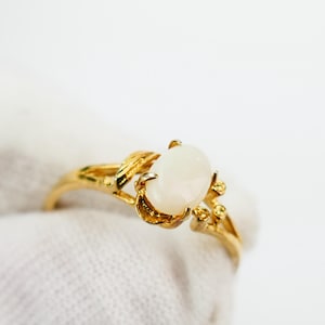 Vintage Ring 14K GF Gold Filled ovaler weißer Stein Größe 8 US