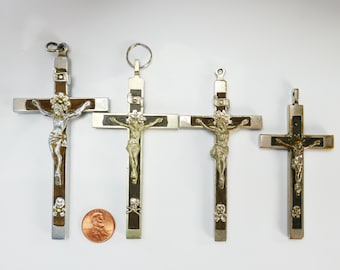 Vintage Metal SKULL crucifix black Ebony Cross Jesus God Inri bones