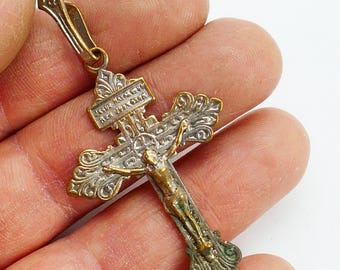 Crucifijo de metal vintage Cruz de Jesús Frase francesa