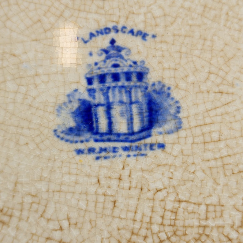 W.R Midwinter Landscape Platter Blue and White Earthenware Serving Plate Antique image 7