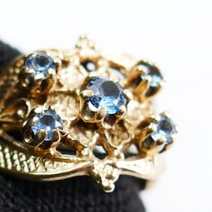 Vintage 10K Yellow Gold blue stone glass chunky Ring Size 6 3/4 US estate - Fine Jewelry - Solid Gold