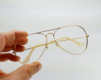 Vintage USA guldtonade Ray Ban B&L Aviator metallsolglasögon 62[]14