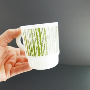 Vintage Fire King Milk Glass Mug Milkglass Anchor Hocking green geometrical lines