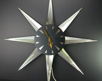 1960's Spartus Starburst Clock - Mid Century Modern Atomic Sputnik space age retro