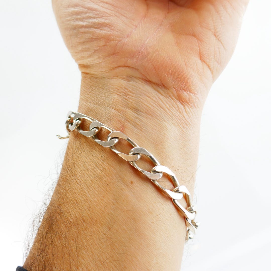 Vintage Bracelet Silver Figaro Chain Argent Silver 925 Italy