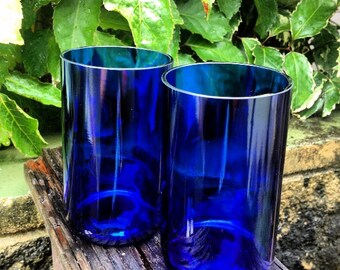Blue Glasses made from Momokawa Silver Sake bottles (set of 2)