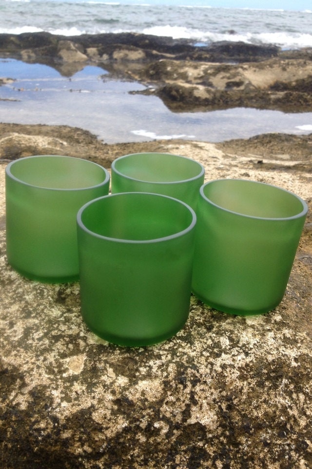 Frosted Green Glass cups made from Sake Bottles set of 2 glass Etsy