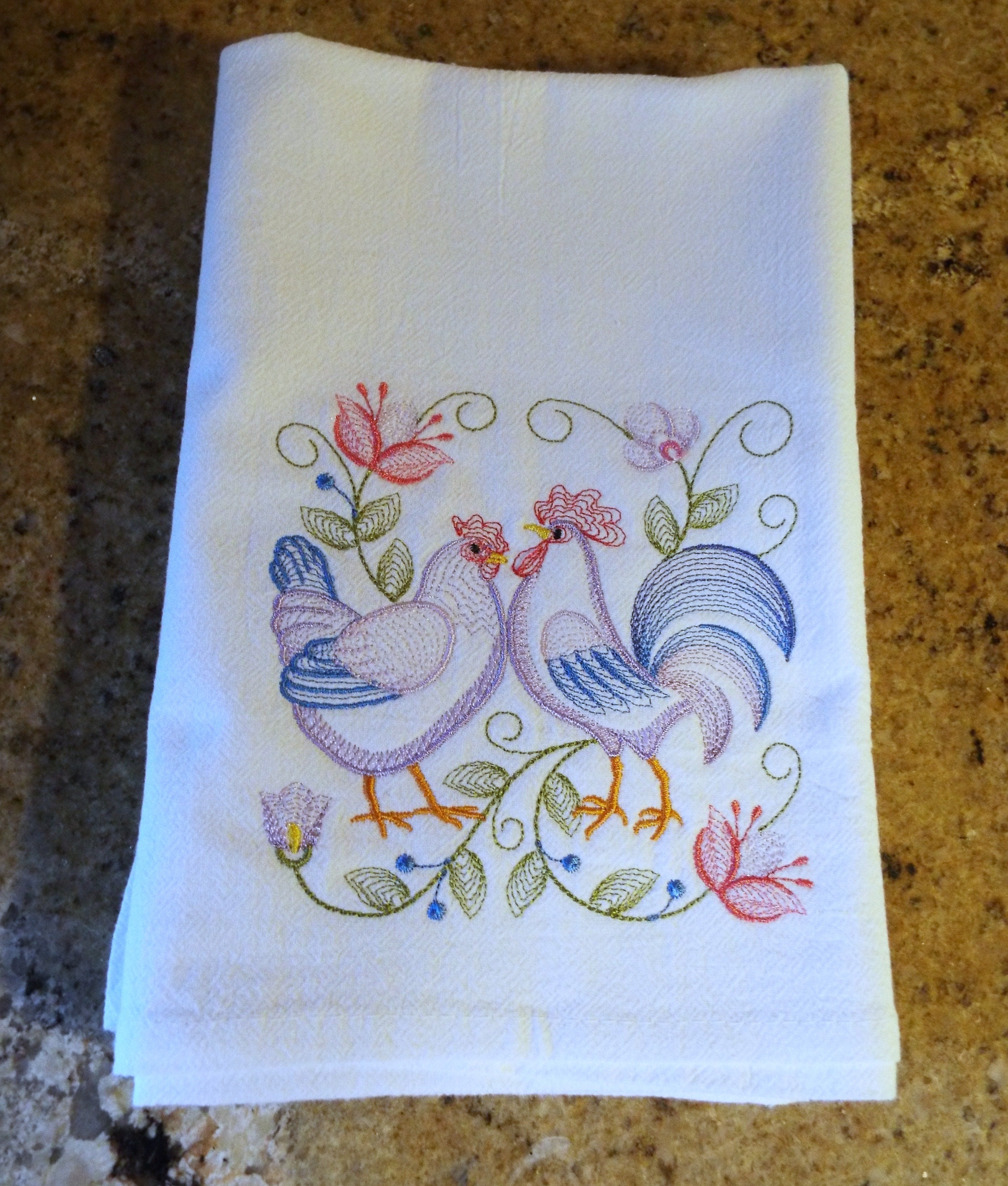 Embroderd Ripple Design Embroidered Ripple Design Floral Purple and Blue Rooster and - Etsy