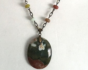 Gemstone Necklace Ocean Jasper Pendant 24"