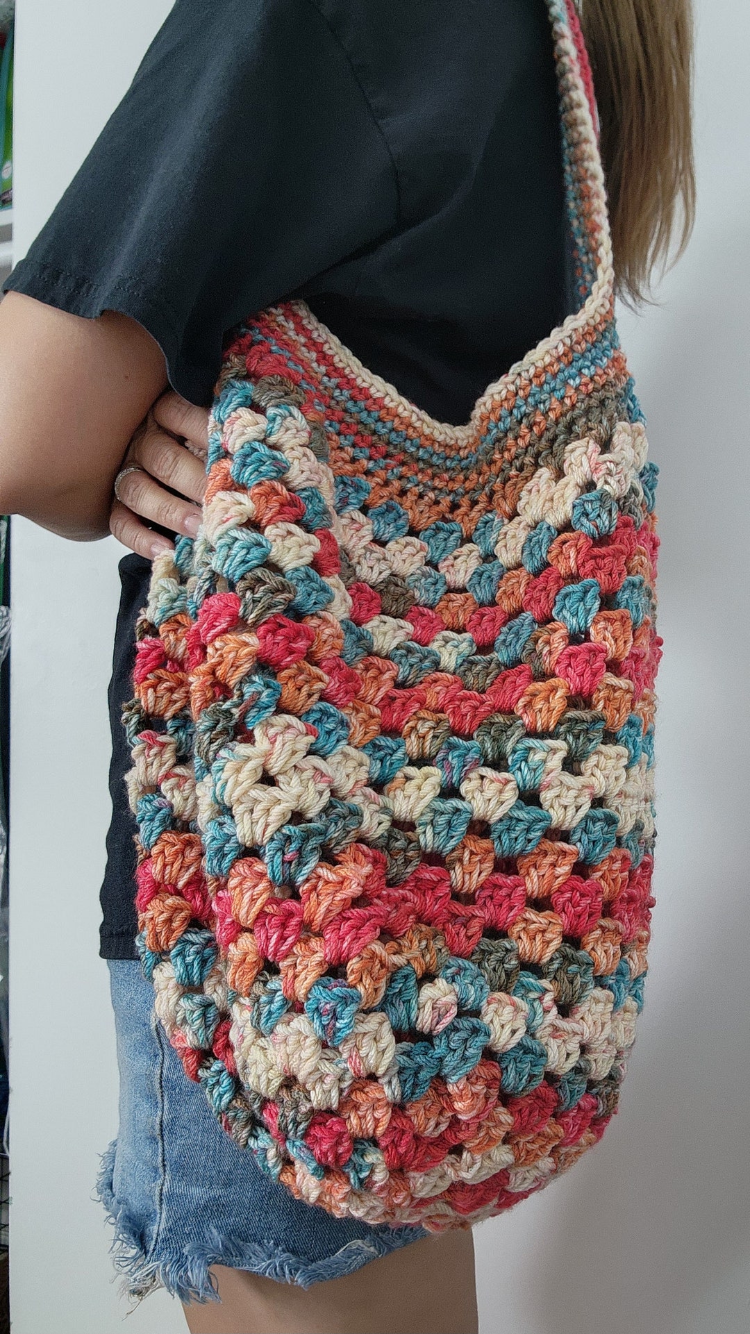Granny Stitch Crochet Market Bag, Boho Hippie Beach Bag - Etsy