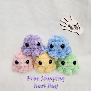 Set of 5 Pastel Rainbow Baby Octopus Amigurumi Plushie, Cute Octo Plushy, gift for kids, Crochet Stuffed Animal, mini octo squishy, cat toy