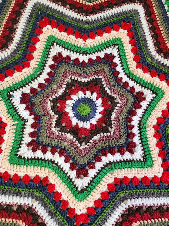 Crochet Star Blanket, Fairy Garden Mushroom Decor Throw, Cozy