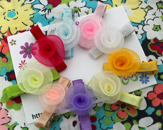 Organza Rose Baby Hair Clip Set, Fully Lined Alligator Clip