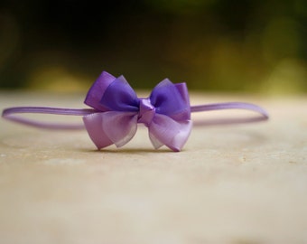 Purple Lilac Bow Baby Headband, Two-Tone Ribbon