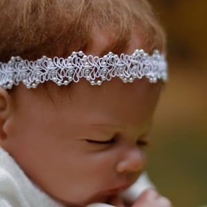 Beaded Christening Headband, White Baby Halo, Newborn Photo Prop