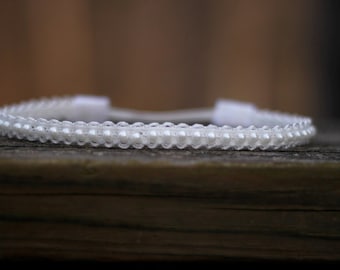 Beaded Ivory White Baby Headband, Newborn Christening Photo Prop
