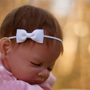 White Bow Baby Headband, Newborn Infant Girl