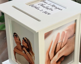 Wedding Card Box in White- Card Box can be personalized with your photos and your names in your wedding colors // Wedding Card Box