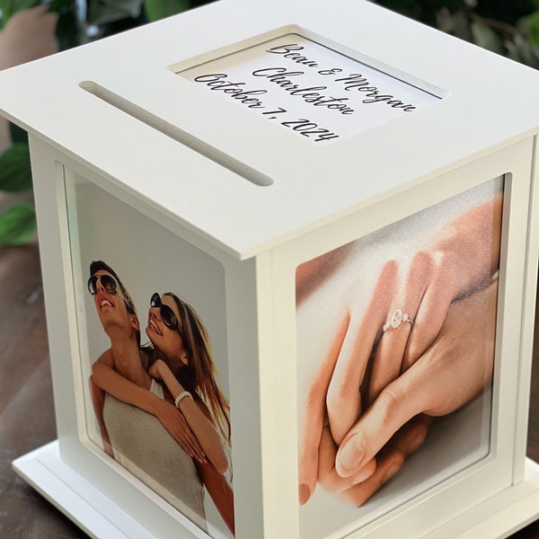 Wedding Card Box in White- Card Box can be personalized with your photos and your names in your wedding colors // Custom Wedding Card Box