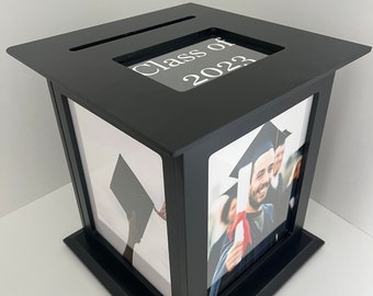 Graduation Card Box in Black // Graduation Gifts  // Picture Frame Card Box // Memory Box //  Personalized Graduation Gift // Time Capsule