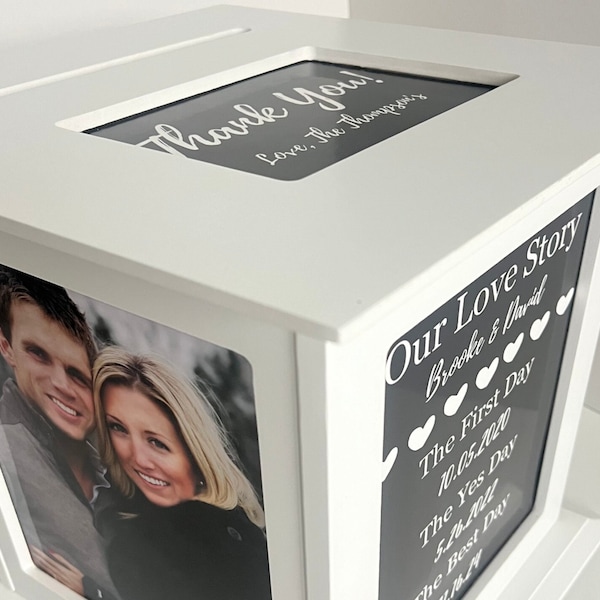 Unique Wedding Card Box - Love Story Prints - Custom Color Option - Personalized Bridal Shower Gift