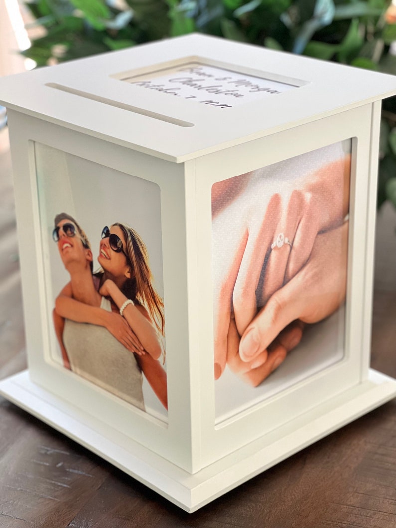 Photo card box for weddings will display your photos and hold your cards