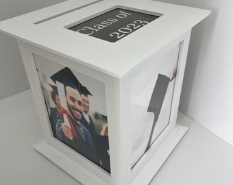 Graduation Card Box in White // Graduation Gifts  // Picture Frame Card Box //  Personalized Graduation Gifts // Graduation Photo Display